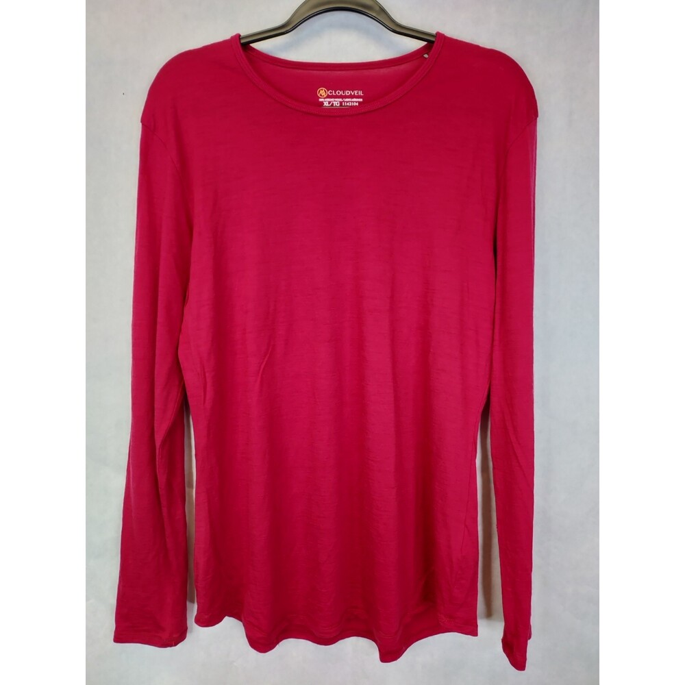 Cloudveil Merino Wool Base Layer Shirt Women's XL Red Lightweight Stretch Flaw